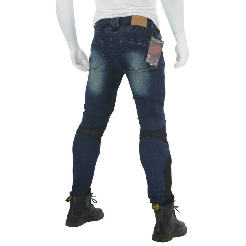 Jeans da motociclista da uomo e da donna - Denim elasticizzato con rete traspirante per la guida estiva (blu/nero, XS-38)_voghion.com