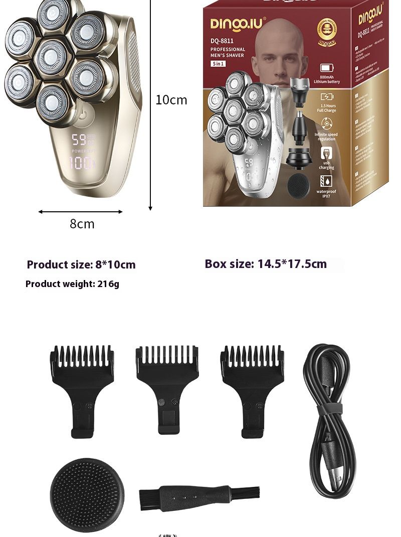 Men's Electric Shaver – 5D Floating Rotary Blades, LED Display, Waterproof Wet/Dry Shaving, 90min USB-C Fast Charge, Ultra-Quiet (Black)_voghion.com