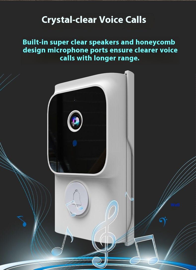 Campanello video intelligente con telecamera 480P, WiFi 2.4G, audio bidirezionale e visione notturna, campanello wireless ricaricabile per la sicurezza domestica_voghion.com