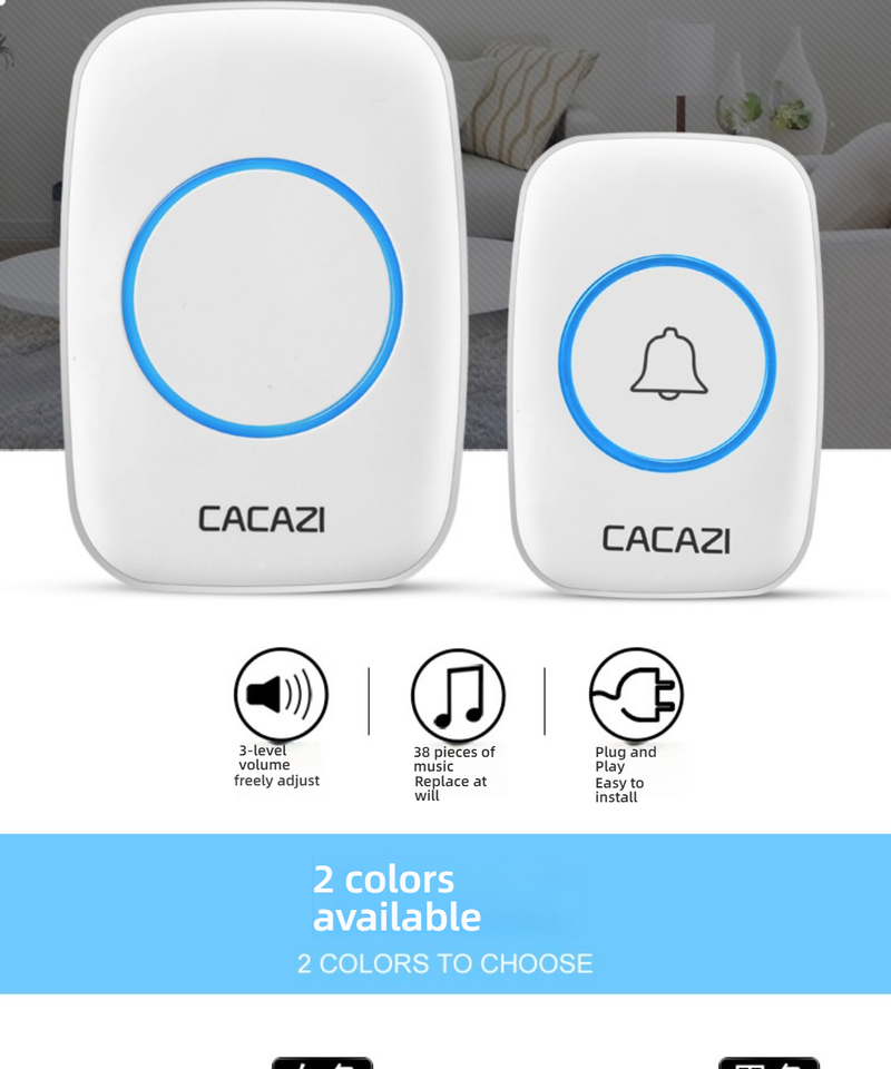 Wireless Doorbell With 38 Melodies, 110-220V Voltage, 10-50M Range - Black/White (1 Receiver + 1 Transmitter)_voghion.com