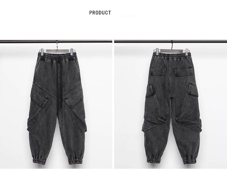 Jeans utility post-apocalittici – Denim lavato effetto consumato con fodera in pile e design multitasche (M-4XL, grigio scuro)_voghion.com