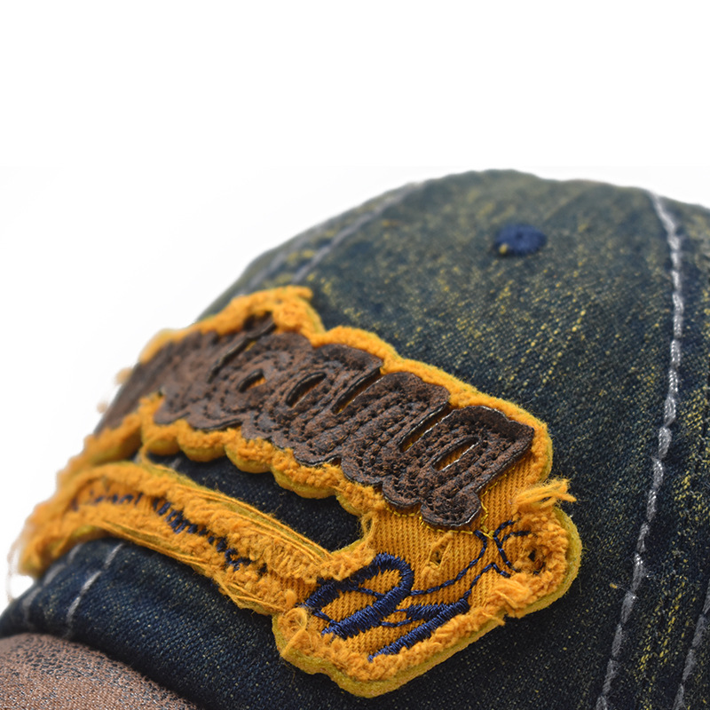 Denim PU patchwork casquette de baseball lettres brodées coton lavé casquette de baseball réglable casquette de sport en plein air pour hommes et femmes_voghion.com