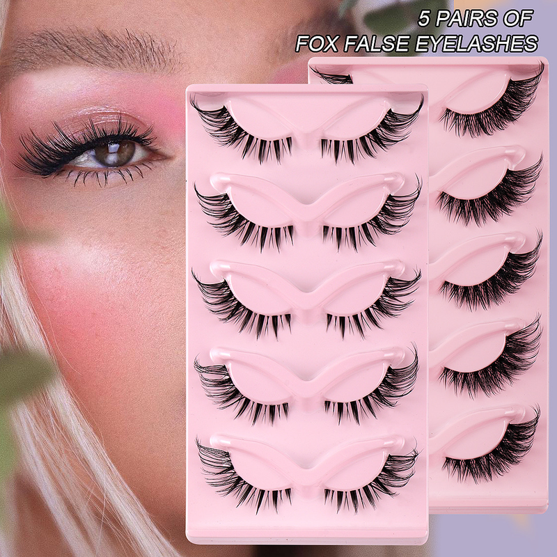 5 pairs of cat eye False eyelashes naturally thick curled eyelashes simulating fox eyelashes_voghion.com