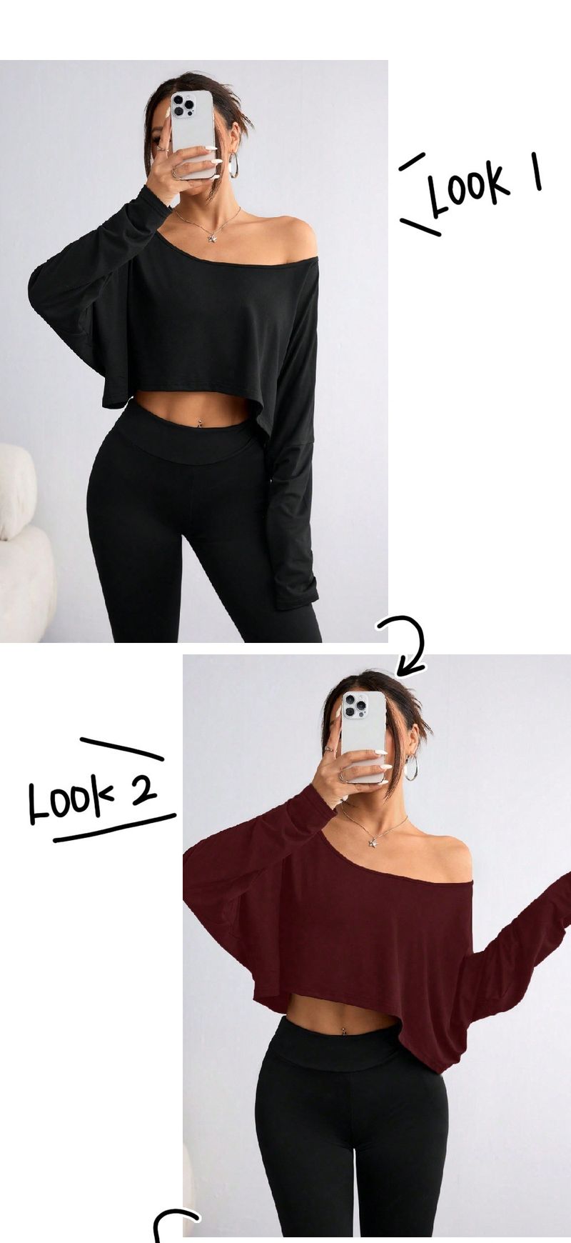 T-shirt à manches longues et col ample pour femme, style décontracté, avec nombril exposé_voghion.com