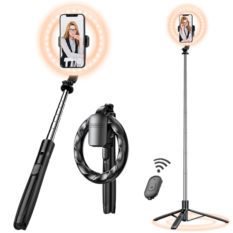 8-Zoll-Selfie-Ringlicht mit 66-Zoll-erweiterbarem Stativ und Telefonhalter, tragbares dimmbares LED-Ringlicht_voghion.com