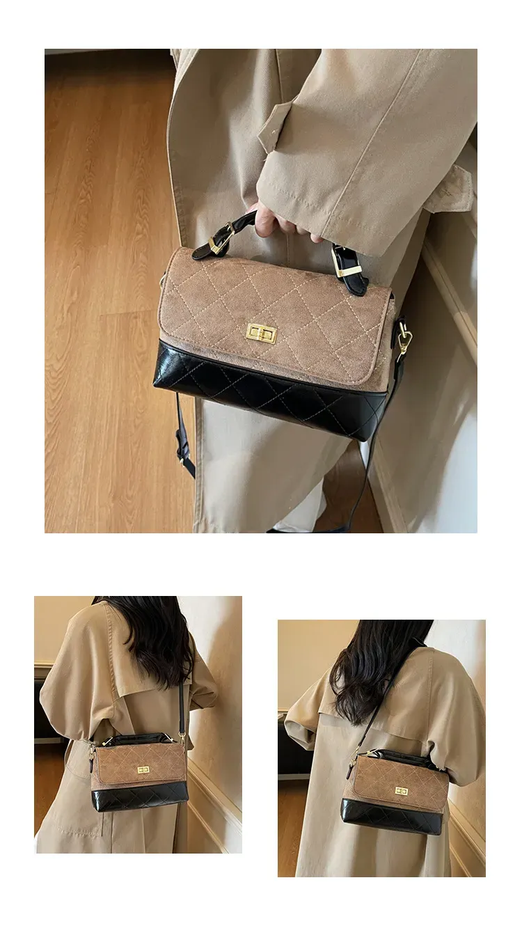 Designer Free Shipping 2025 Autumn D Winter New Contrasting Mailm Bag PU Splicing Suede Diamond Grid Hdbag For_voghion.com