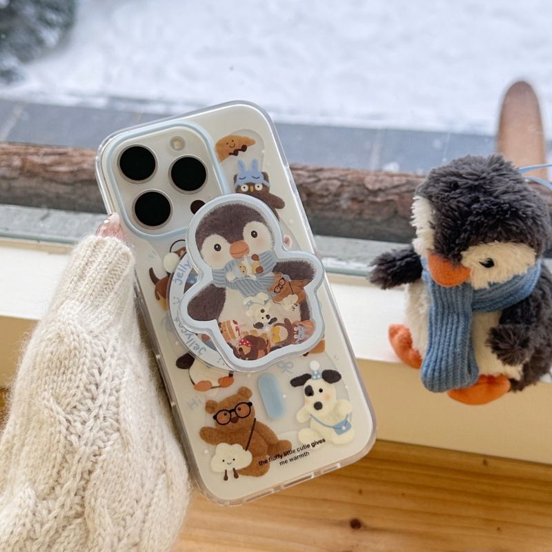 Support magnétique en forme de pingouin avec écharpe mignonne et musique oscillante, compatible avec iPhone 13, Promax, iPhone 15 et 14_voghion.com
