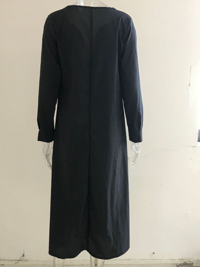 2022 Nuovo stile grande swing tinta unita colletto rovesciato manica semplice casual abito camicia lunga_voghion.com