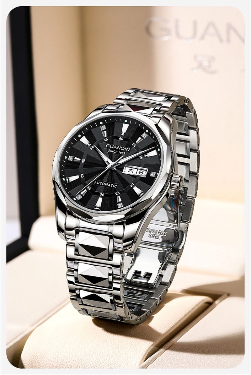 GUANQIN Automatic Mechanical Tungsten Steel Men Watch Waterproof Sapphire Crystal Clock Week Calendar Japan Movement Wristwatch_voghion.com