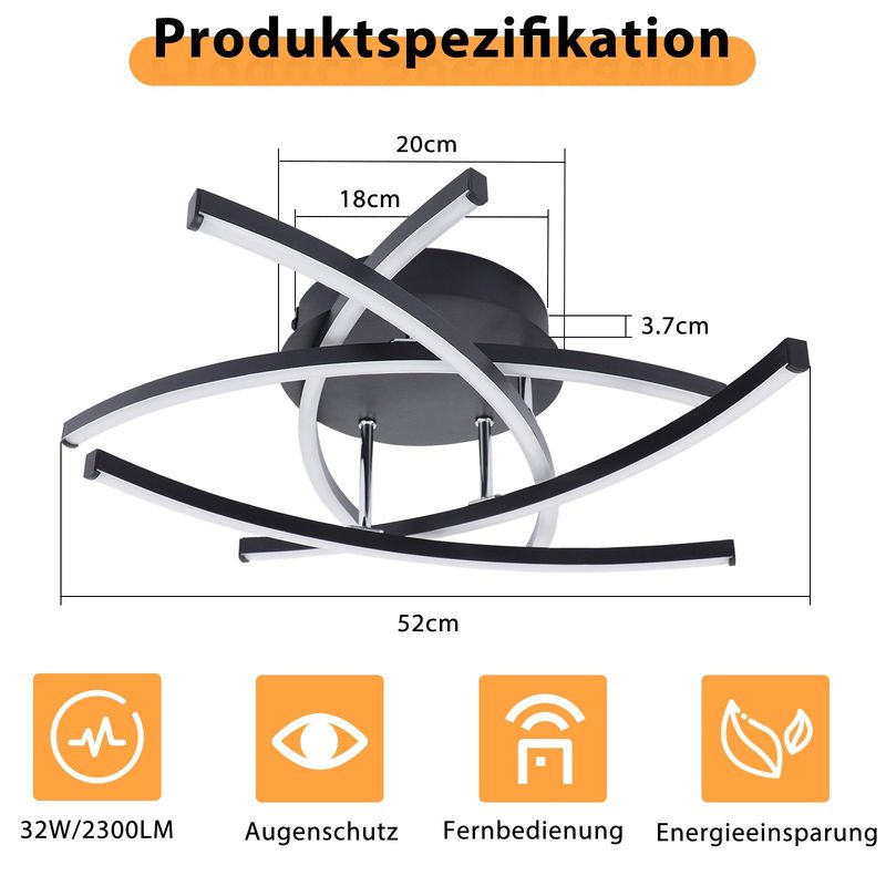 Glitzerlife Deckenleuchte LED Deckenlampe Weiß - Wohnzimmerlampe 32W Dimmbar Modern Design Schlafzimmerlampe Mit Fernbedienung Flurlampe Für Esszimmer Küche_voghion.com