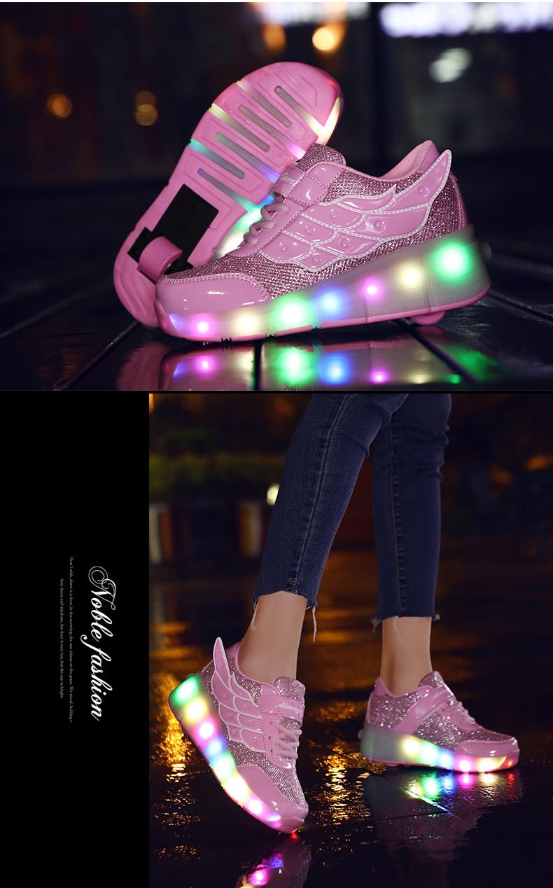 Kinderkleidung Kinderlaufschuhe, Rollschuhe für Jugendliche, doppelrädrige, leichte Rollschuhe, Sportschuhe mit fliegenden Riemenscheiben_voghion.com