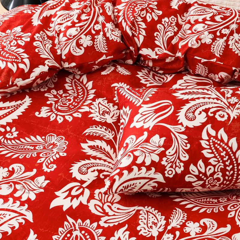 Parure de lit trois pièces en tissu textile doux avec housse de couette imprimée Perris rouge_voghion.com
