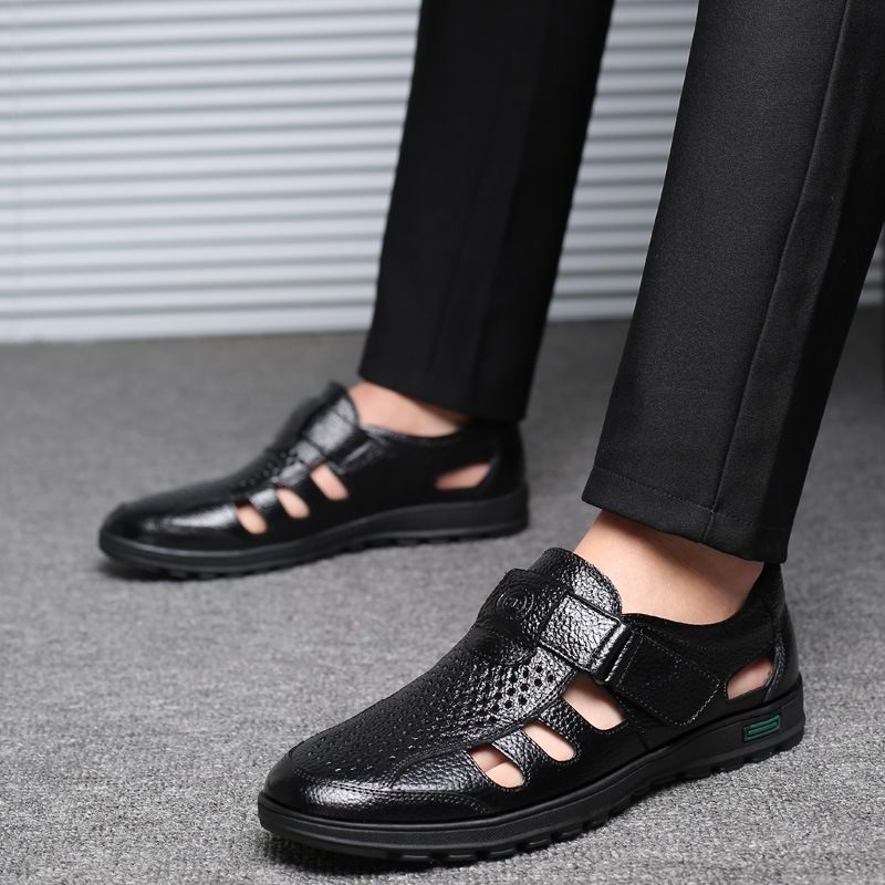 2025 neue Sommer männer Casual Echtem Leder Sandalen Top Schicht Rindsleder Strand Dicke Sohle Atmungsaktive Hausschuhe Schuhe Trendy_voghion.com