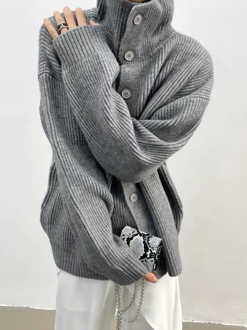 "Oversized Knit Cardigan – Minimalist Open-Front Loose Fit Jacket For Women (Grey/Off-White/Black)"_voghion.com