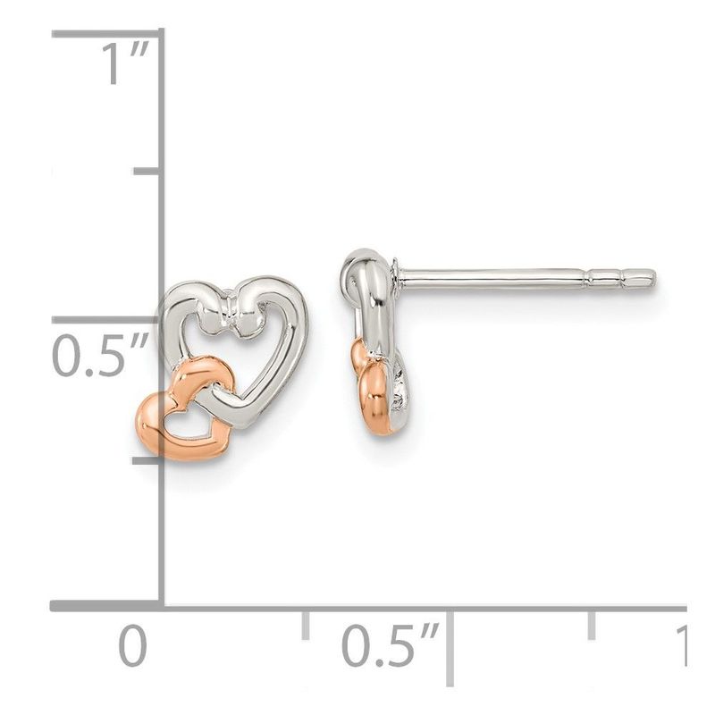 Sterling Silver Rhodium/Rose Gold-plated Polish Double Heart Post Earrings_voghion.com