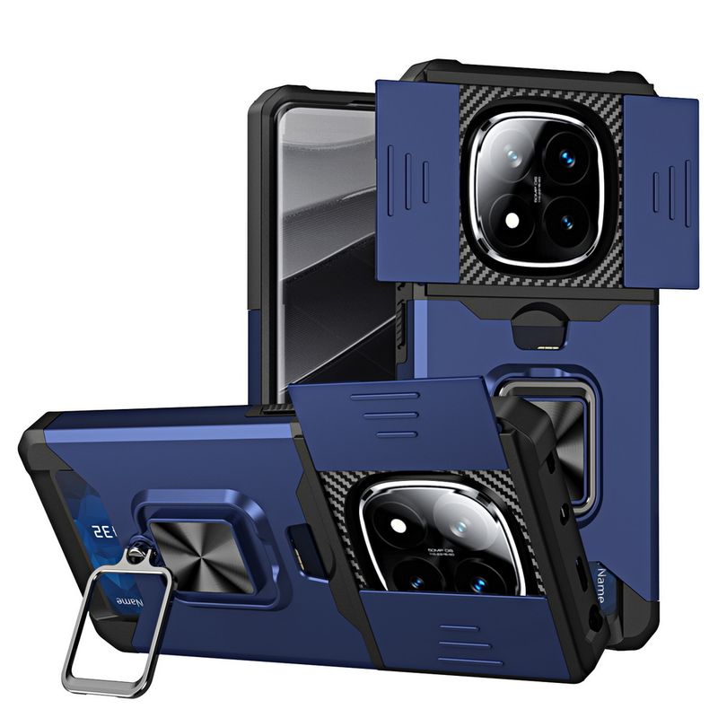 Kart Yuvası Parmak Yüzük Kamera Koruma Kılıfı Xiaomi Redmi Note 14 + Note14 Pro Armor Hibrit Braket Tutucu Kapağı_voghion.com