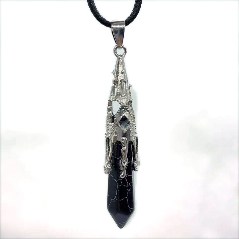 Colliers rétro bijoux cristal naturel gemme alliage pendule hexagonal Morning Glory pendentif simple pendentif collier_voghion.com