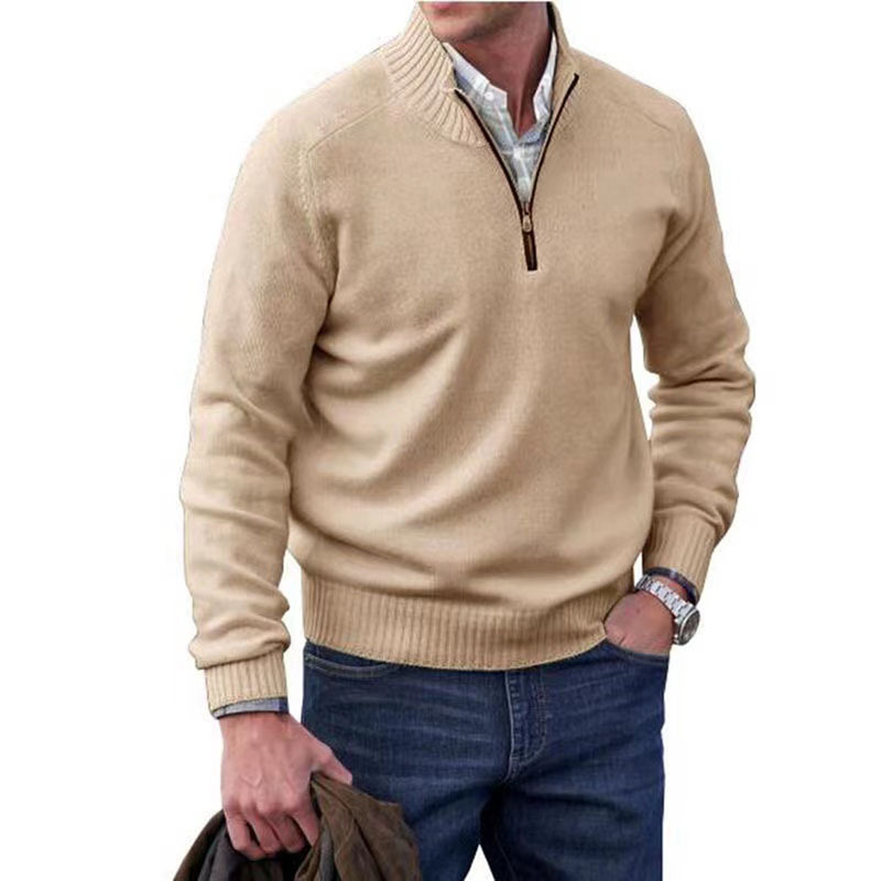 Neue Herbst Winter männer Halb Stehkragen Pullover Hick Zipper Pullover Stricken Hemd Slim Fit Einfarbig Top für Männer_voghion.com