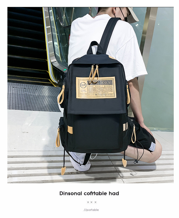 Canvas backpack large capacity travel computer men's backpack couple collegiate style female high school college student school bag_voghion.com