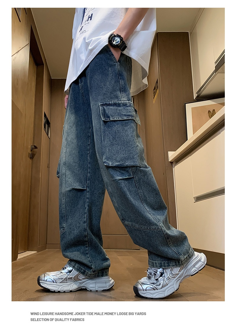 American Cargo Jeans Herr Vår Sommar High Street Raka Byxor Modemärke Retro All-match Casual Pants Jeans_voghion.com