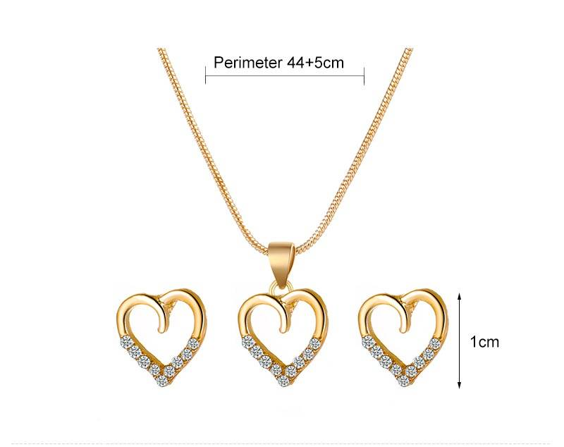 2 PCs Love Necklace Earring Set Minimalist Metal Zircon Peach Heart Sweater Chain _voghion.com