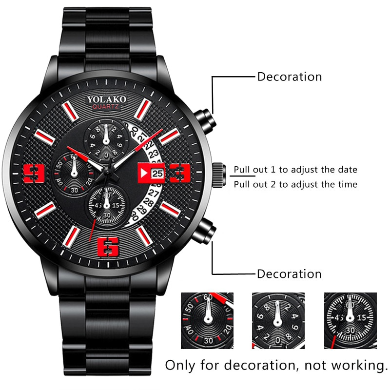 Neue Mode Luxus Edelstahl Uhr für Männer Schwarz Quarz Armbanduhren Business Casual Große Zifferblatt Uhr Männliche Uhr Relogios Masculinos_voghion.com