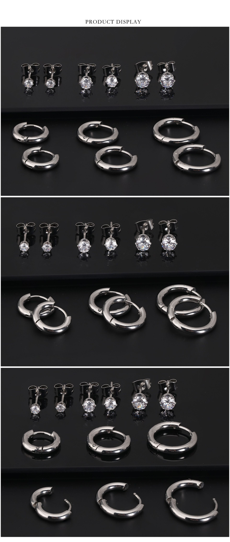 Orecchini in acciaio inossidabile alla moda, orecchini a sei griffe in zircone, set di orecchini a perno, orecchini a perno_voghion.com