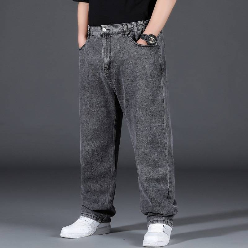 Plus Size Herenkleding Herfst En Winter Jeans Heren Losse Rechte Plus Size Heren Dikke Hoge Taille All Match Dikke Man Wijde Pijpen Broeken_voghion.com