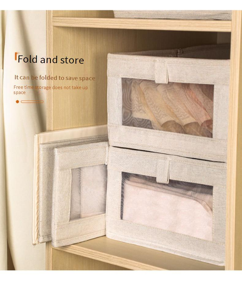 Siichtbar Späicherkëscht mat Fënster Späicherkëscht aus Kotteng a Léngen, Schubladenstil, Kleederschaf Späicherkëscht, Stoff, Hosen Späicherkëscht_voghion.com