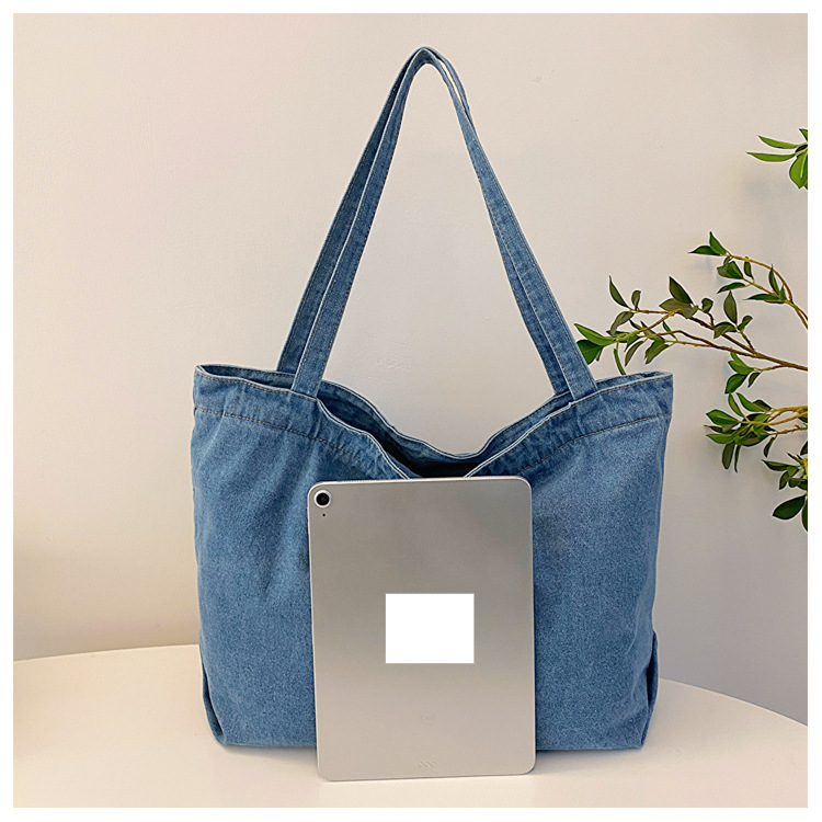 Denim Bag Women's Shoulder Bag Large Capacity Solid Color Washed Denim Bag Student Commuter Shoulder Bag Female Art Casual Handbag_voghion.com