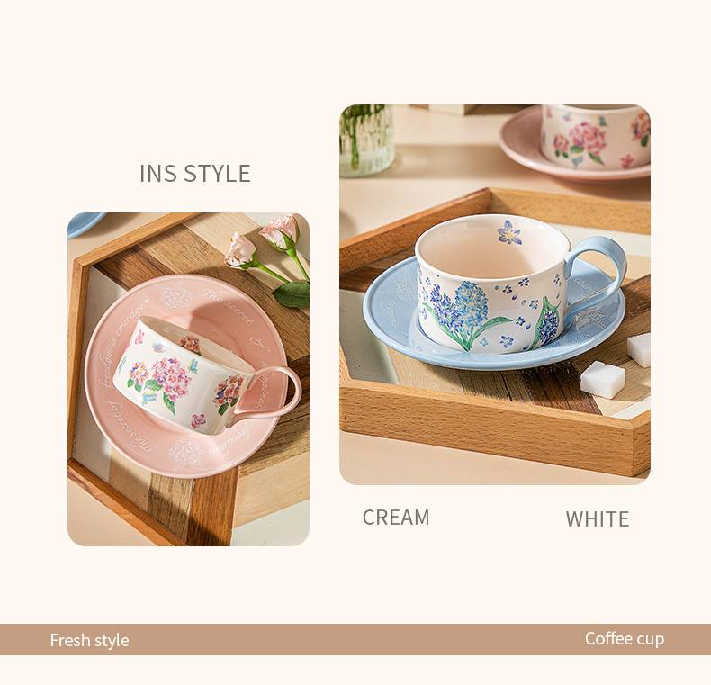 Originalt blomstermønster keramisk kaffekop kontor hjem eftermiddagste kaffekop og underkop sæt_voghion.com