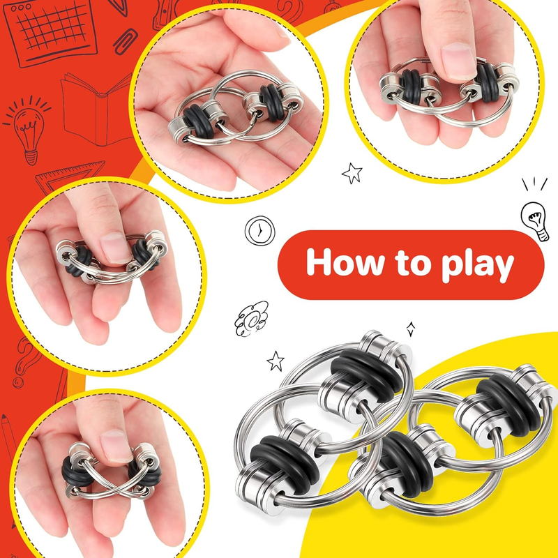 Set di 8 giocattoli Fidget, include 4 catene a rulli flippy e 4 catene a rulli per bici da sei, per adulti e adolescenti, per aiutare nell'apprendimento (rosso, blu, verde, nero)._voghion.com