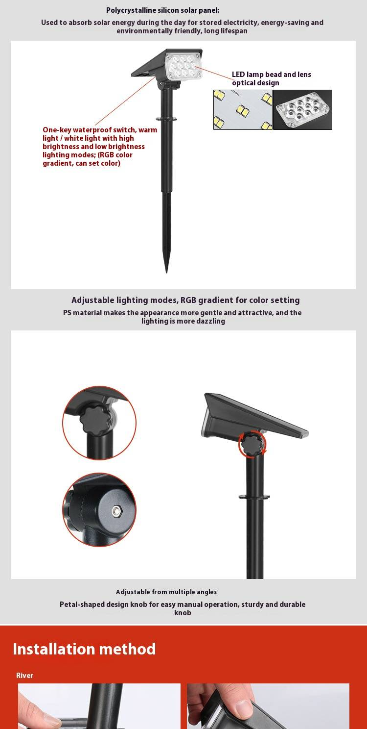 Solarbetriebene LED-Gartenleuchten, wasserdichte Außenbeleuchtung für Garten, Terrasse, Rasen – 20 weiße LEDs (6000 K) oder 10 RGB-Farbwechsel_voghion.com