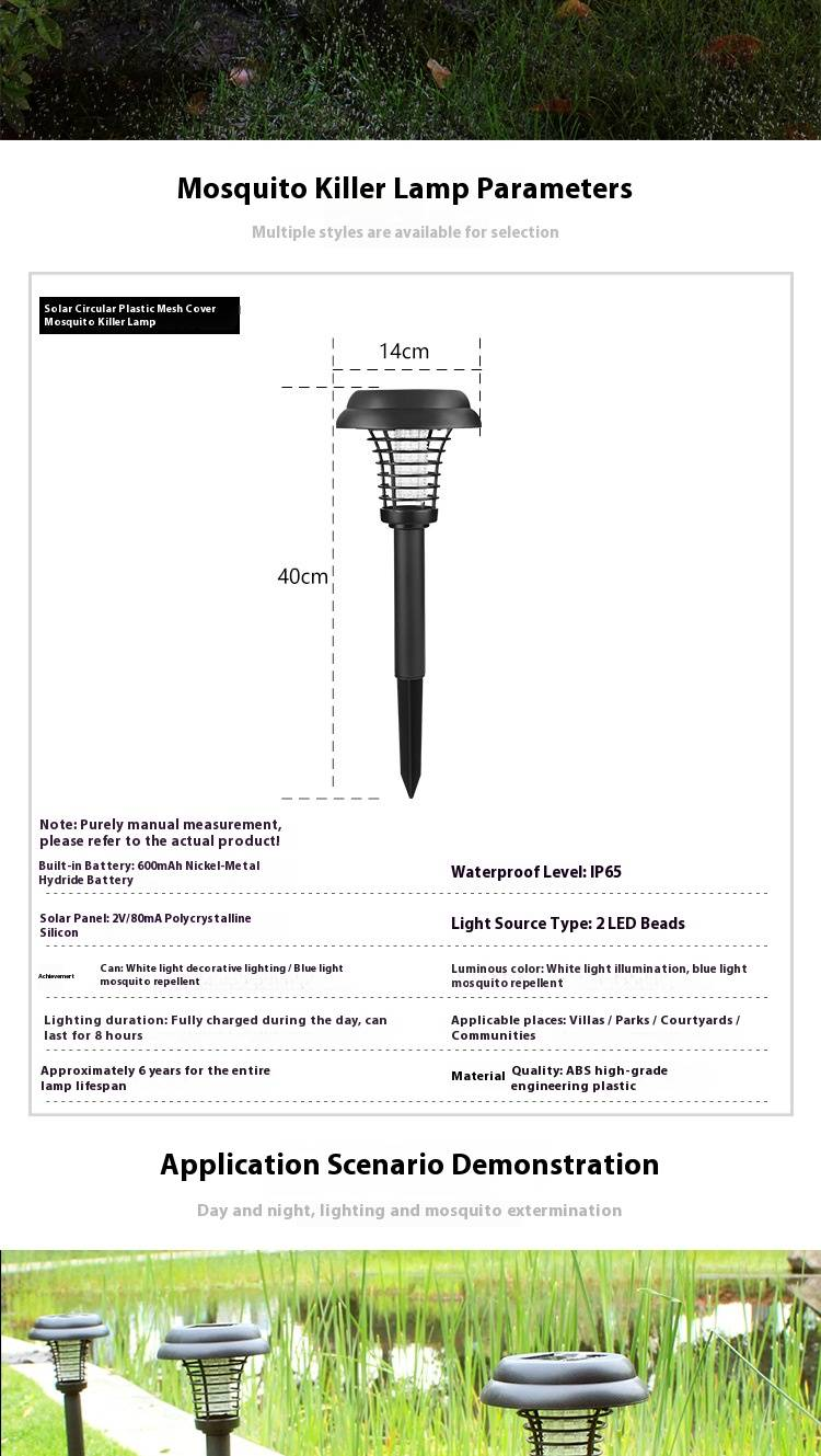 Solarbetriebene Mückenvernichterlampe – Wasserdichter LED-Insektenvernichter für den Außenbereich für Garten, Terrasse, UV-Licht und Stromnetz zur effektiven Insektenbekämpfung_voghion.com