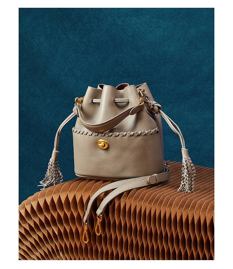 KOSE High-grade First-layer Cowhide Bucket Bag New Genuine Leather Women's Bag Tassel Niche Drawstring Shoulder Messenger Bag_voghion.com