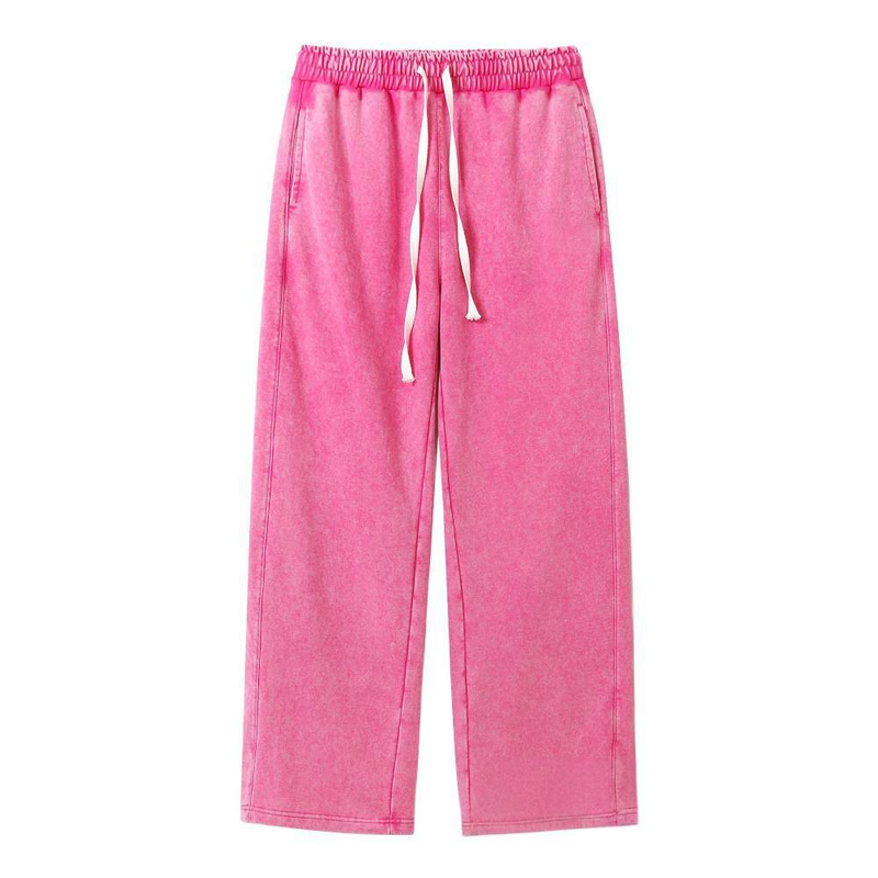 Men's Clothing Relaxed Fit Washed Jogger Pants With Elastic Waist, Wide Leg & Droopy Style For Casual Wear - Black, Light Grey, Rose Red, Dark Brown_voghion.com