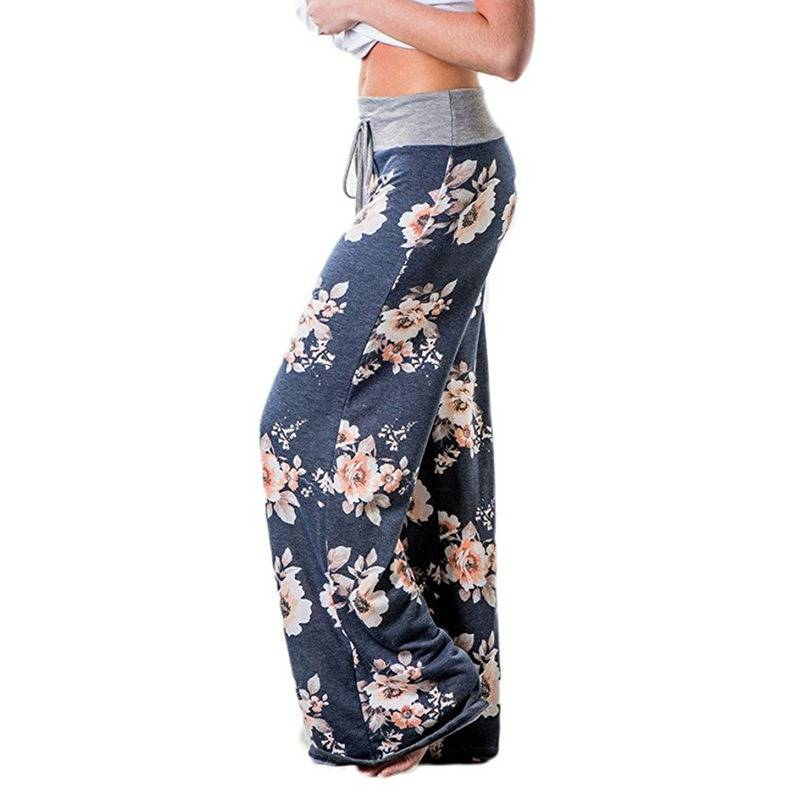 Plus Size Floral Print High Rise Drawstring Long Pants, Women's Plus Slight Stretch Loose Casual Pants_voghion.com