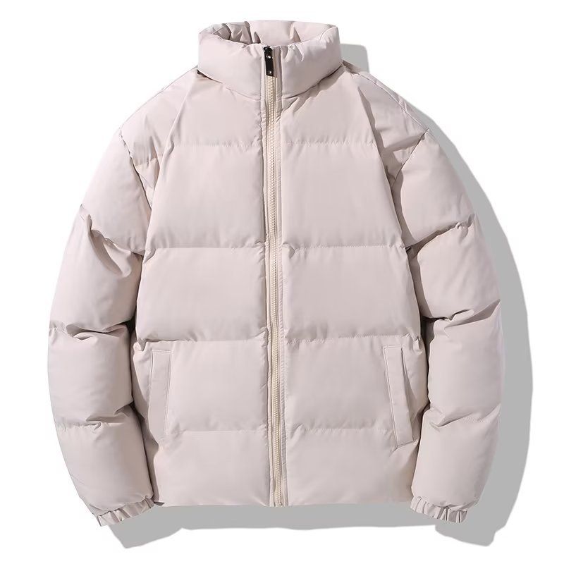 Piumino unisex a collo alto – Giacca invernale oversize con imbottitura spessa (nero/beige)_voghion.com