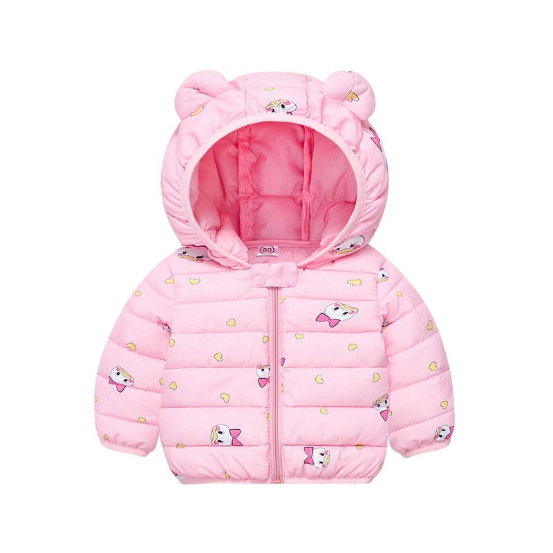 Giacca invernale per bambini con orecchie di animali - Cappotto imbottito leggero per bambini e bambine, morbido capospalla con cappuccio in poliestere per neonati e bambini piccoli (80-120 cm)_voghion.com