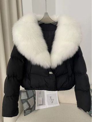 Damen Winter Kurze Pufferjacke mit Kunstpelzkragen – Stylischer Oversize-Mantel in Schwarz/Braun/Creme (S/M/L)_voghion.com