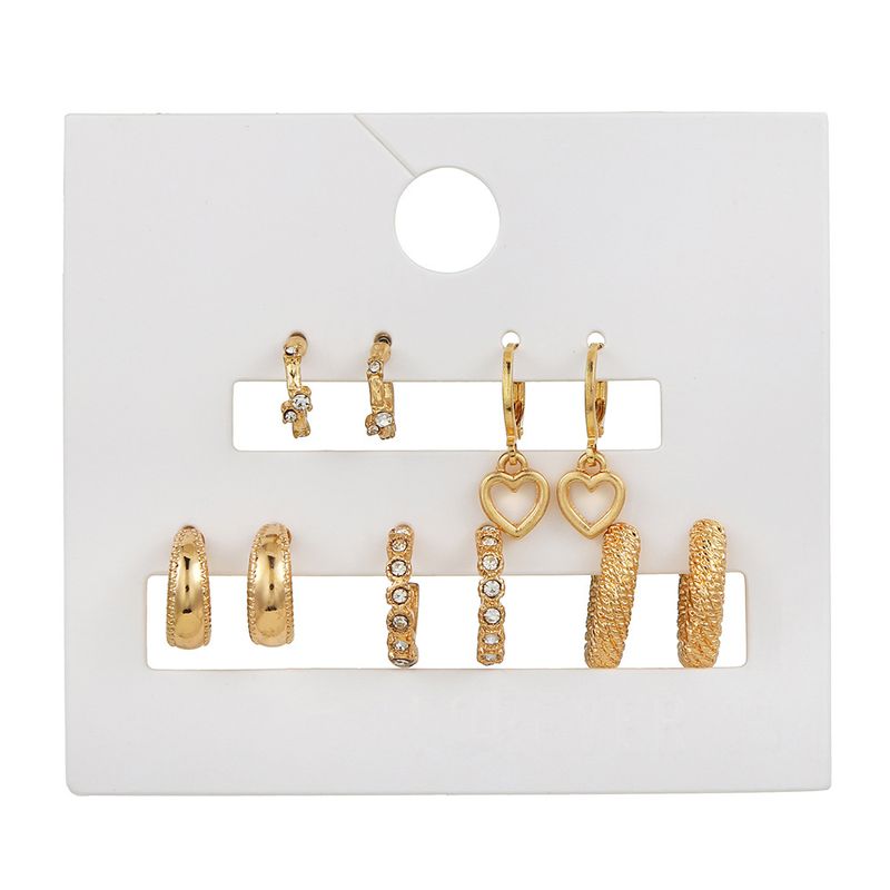 Earring Set Featuring Geometric Metal Earrings With Diamond Studs, Drop-shaped Oil Pearls, Butterfly Lock, And Heart-shaped Earrings_voghion.com