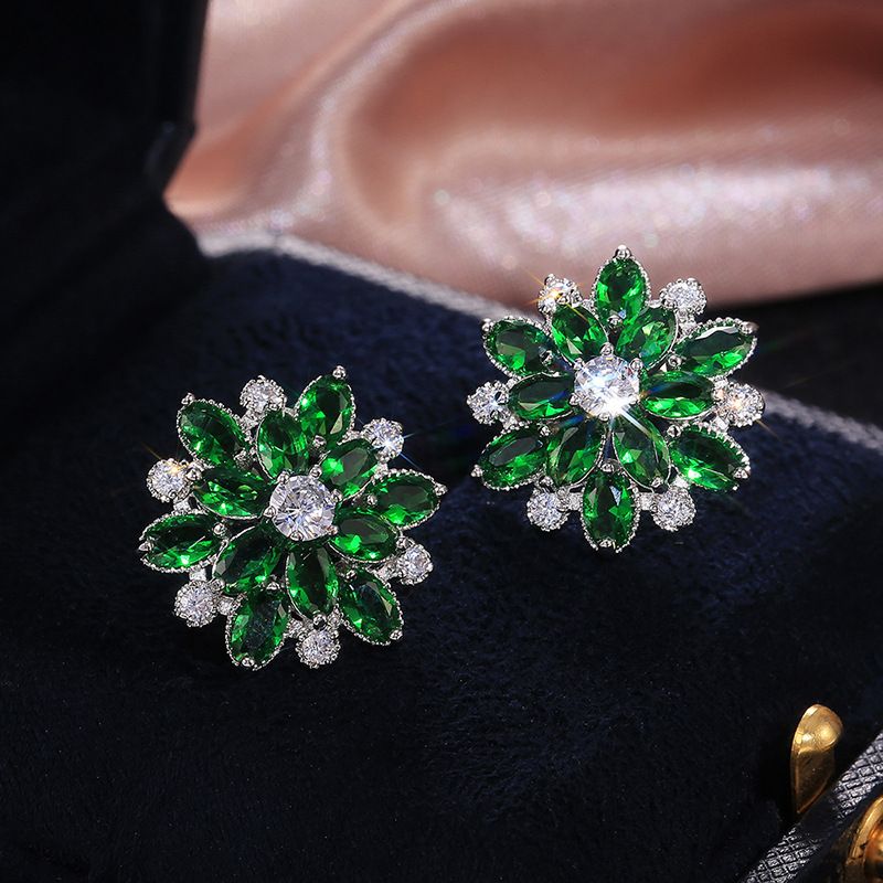 Cao Shis neue Luxus-Sonnenblumen-Doppel-Zirkon-Damenohrringe, modische Damen-Ohrringe aus Kupfer, Accessoires_voghion.com
