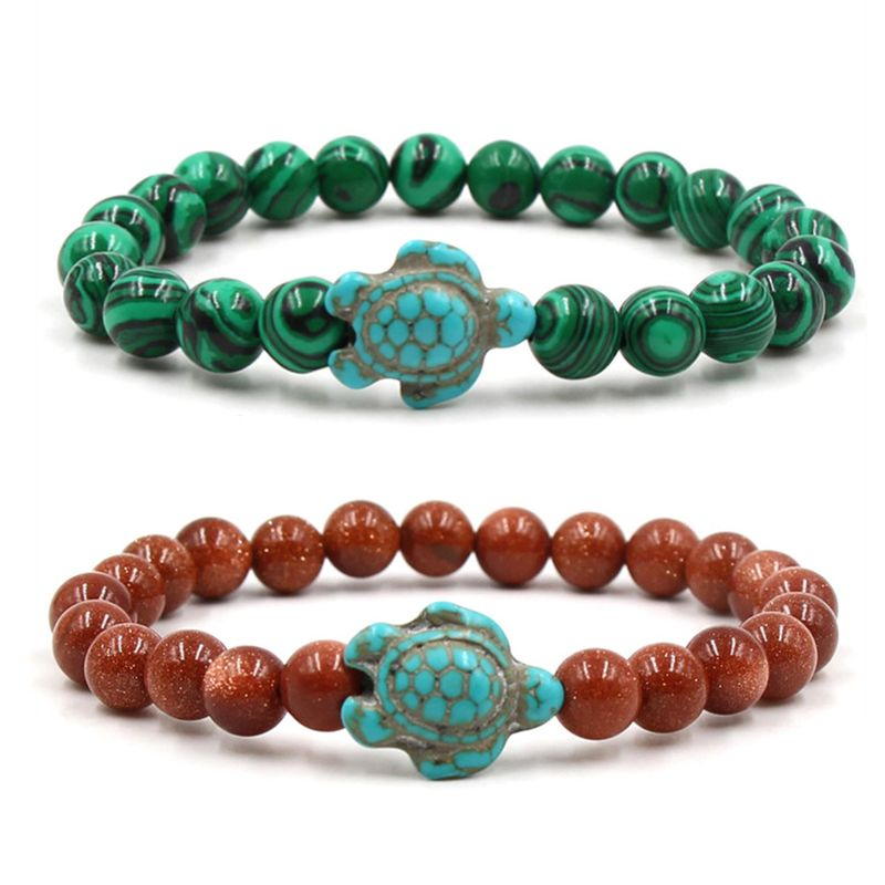 Beads Bracelet Sea Turtle Beaded Elastic Rope Adjustable Boho Decoration Valentines Day Gift Women Men 8mm Natural Stone_voghion.com
