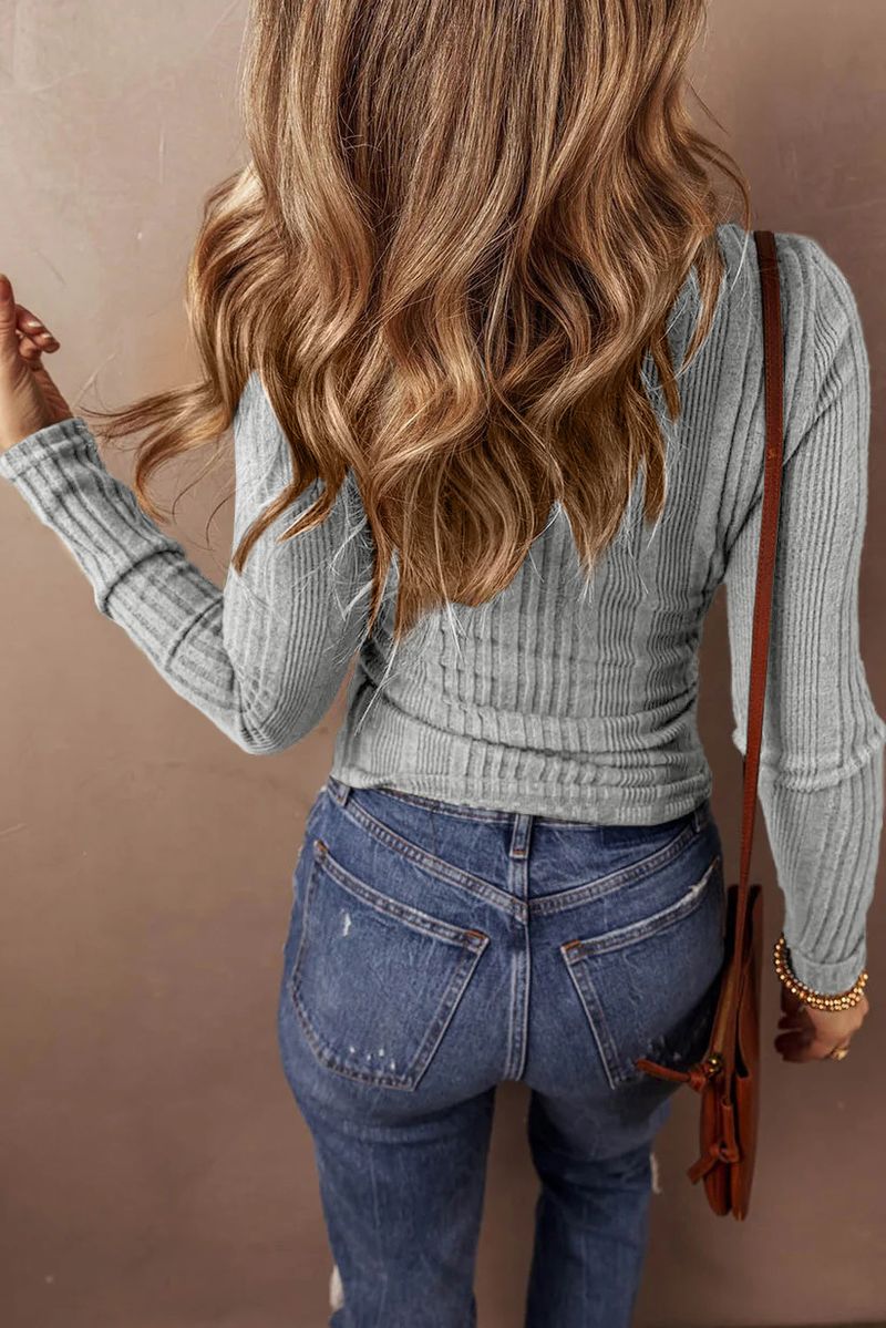 2025 Autumn Winter New Women's Button Elegant Solid Color Long Sleeve T-Shirt Top_voghion.com