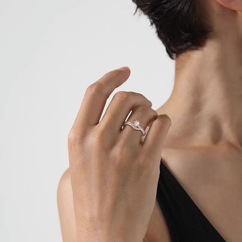 Anello geometrico con zircone S semplice e alla moda, gioielli in argento_voghion.com