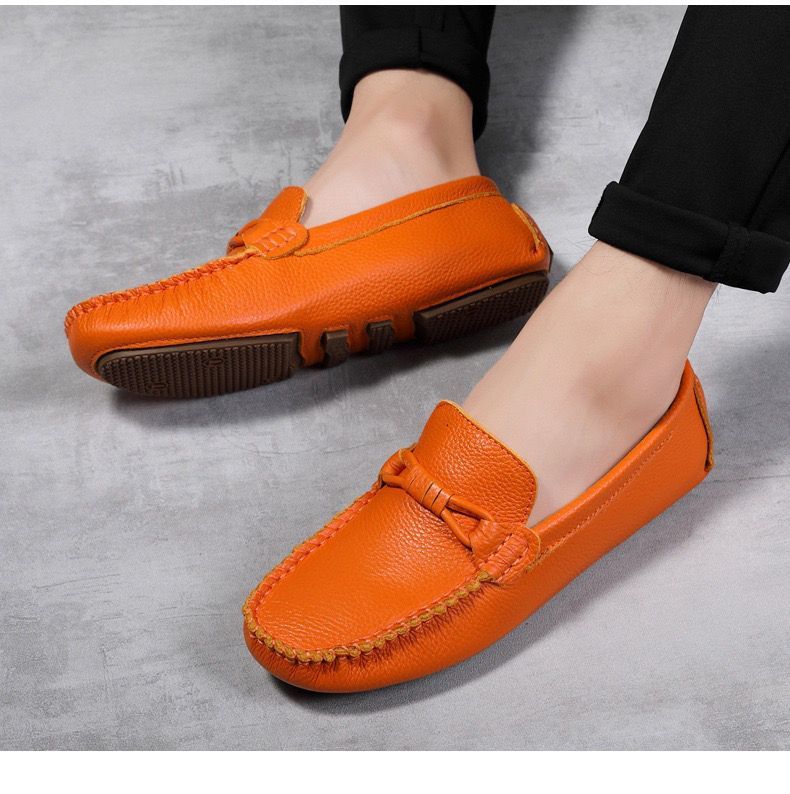 Four Seasons New Layer Lazy Small Feet Men's Casual Soft Top Leather Bean Driving Shoes_voghion.com