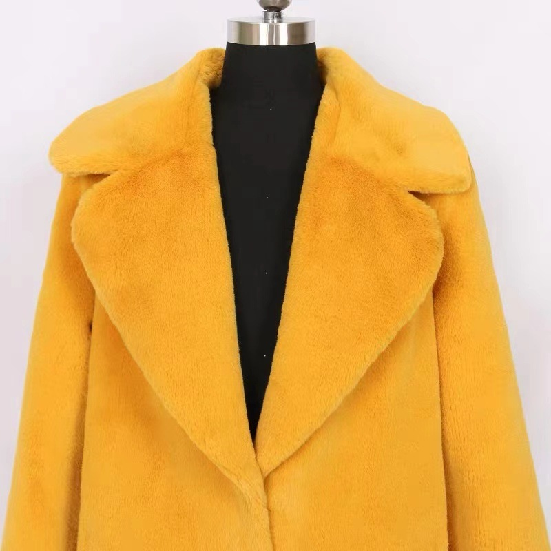 Damenmode-Anzugkragen-Langarmmantel aus Rex-Kaninchenfellimitat_voghion.com