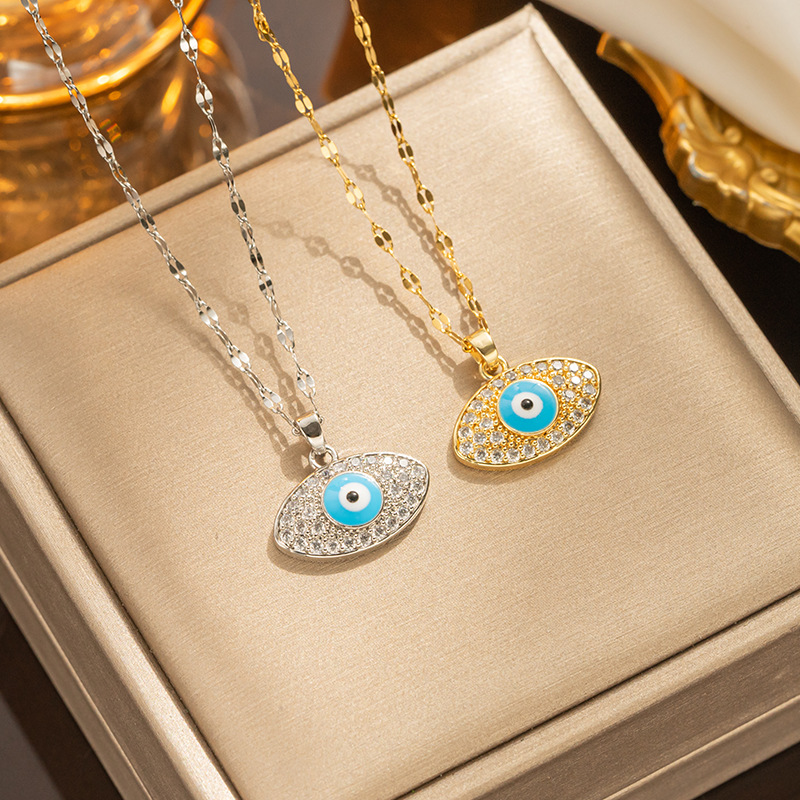 Collana con malocchio in acciaio al titanio per donna Moda Turchia Blue Eye Ragazze Gioielli con ciondoli Ciondolo con catena clavicola Regalo di lusso di fascia alta_voghion.com