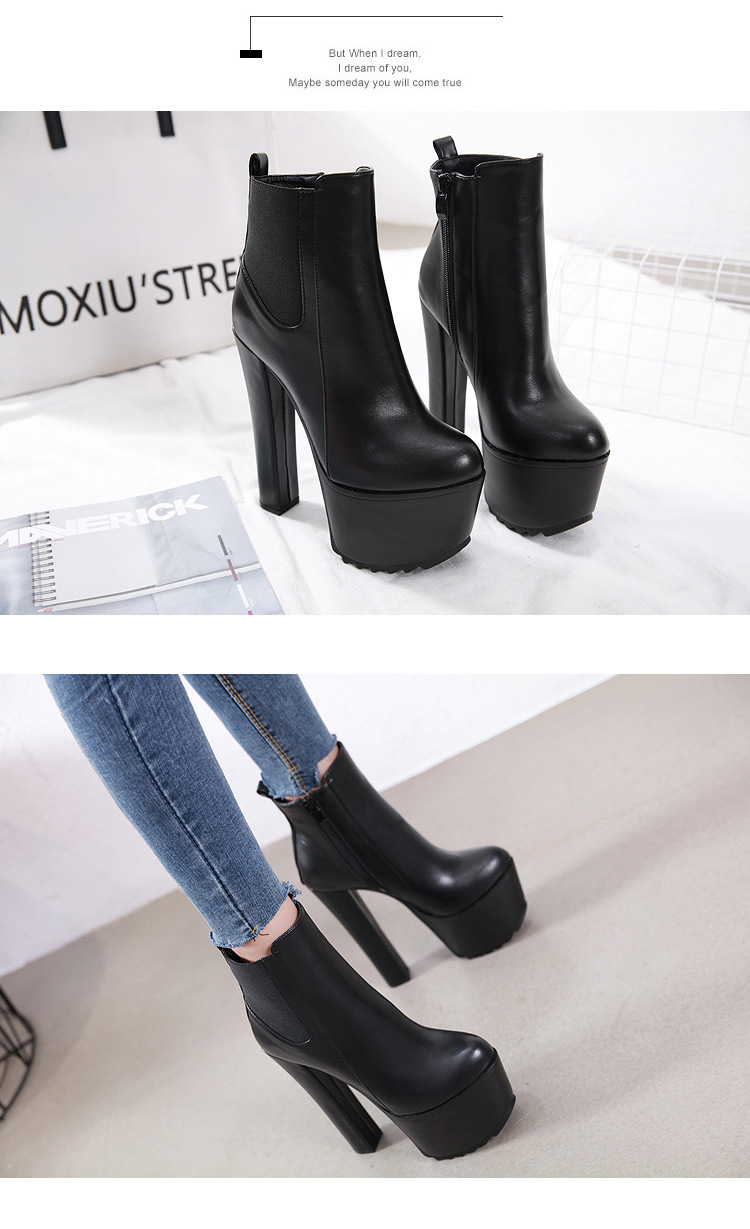 Women's new autumn and winter high velvet thick heel Martin boots short boots waterproof platform high heels_voghion.com