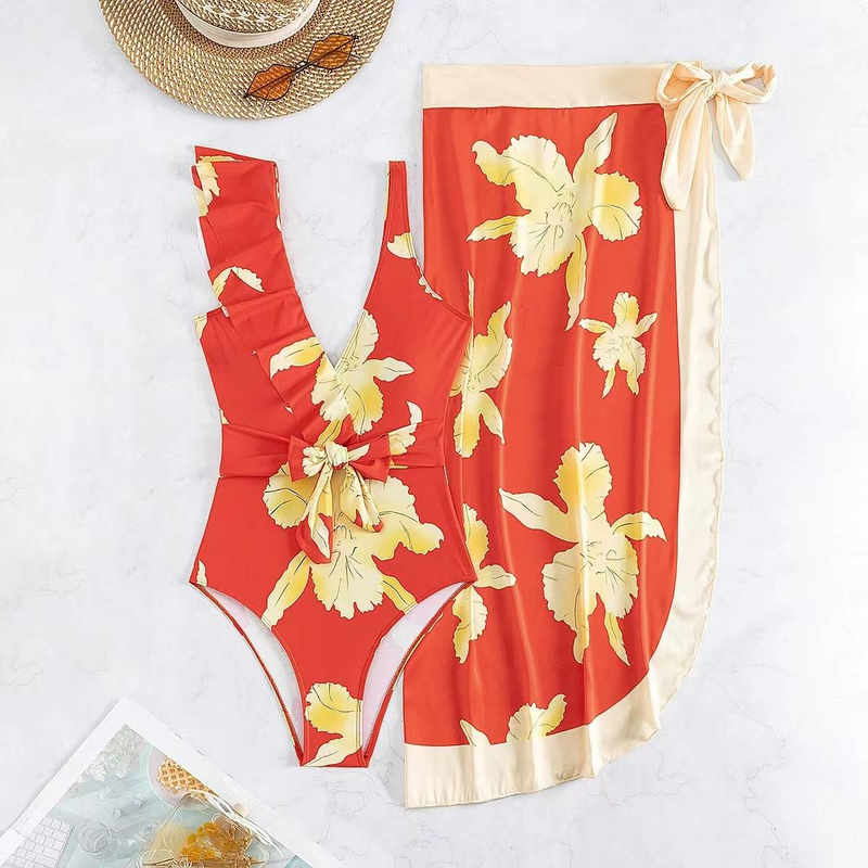 Maillot de bain une pièce conservateur européen et américain, jupe en mousseline de soie, deux pièces décontractées couvrant le ventre, maillot de bain pour femme_voghion.com